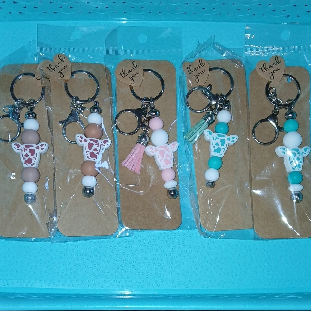 Cow Print Beaded Keychains